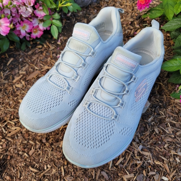 SKETCHERS ♡ Sweet Gray 'n Pink Air-Cooled Memory Foam Cord Slip On Sneakers 8 - Picture 15 of 15